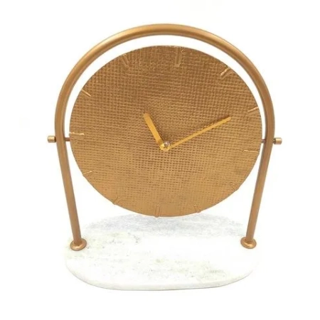 Okrągły Zegar metalowy na marmurowej podstawie -  4130
